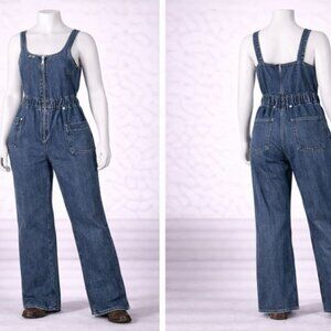 LeLis Denim Utility Jumpsuit Cargo Pocket Zip Front Sleeveless One Piece XS NWT